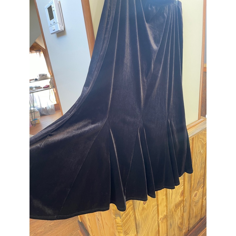 Notations Womens Large Black Velvet Flared Godet Midi Skirt - Picture 2 of 4